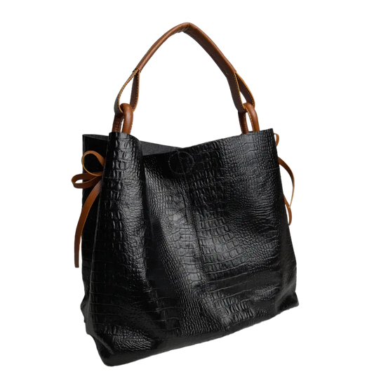 Aubrey Reptil Schwarze Damen Lederhandtasche