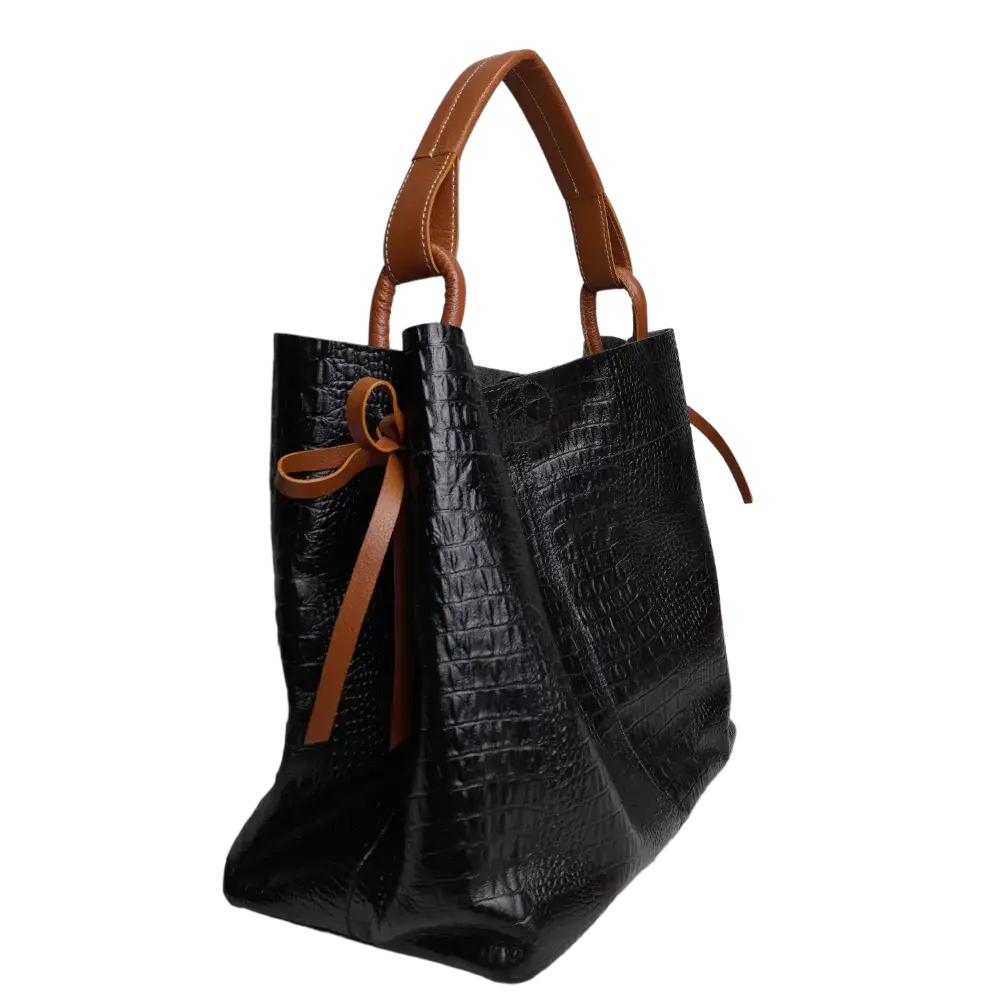 Aubrey Reptil Schwarze Damen Lederhandtasche