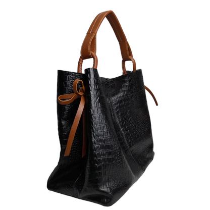 Aubrey Reptil Schwarze Damen Lederhandtasche