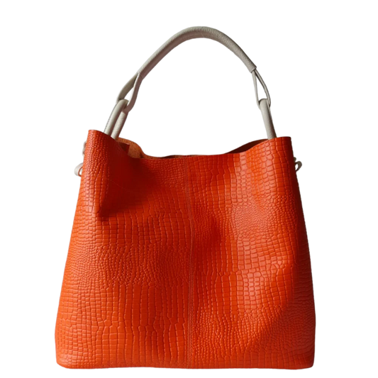 Aubrey Reptil Orange Damen Lederhandtasche