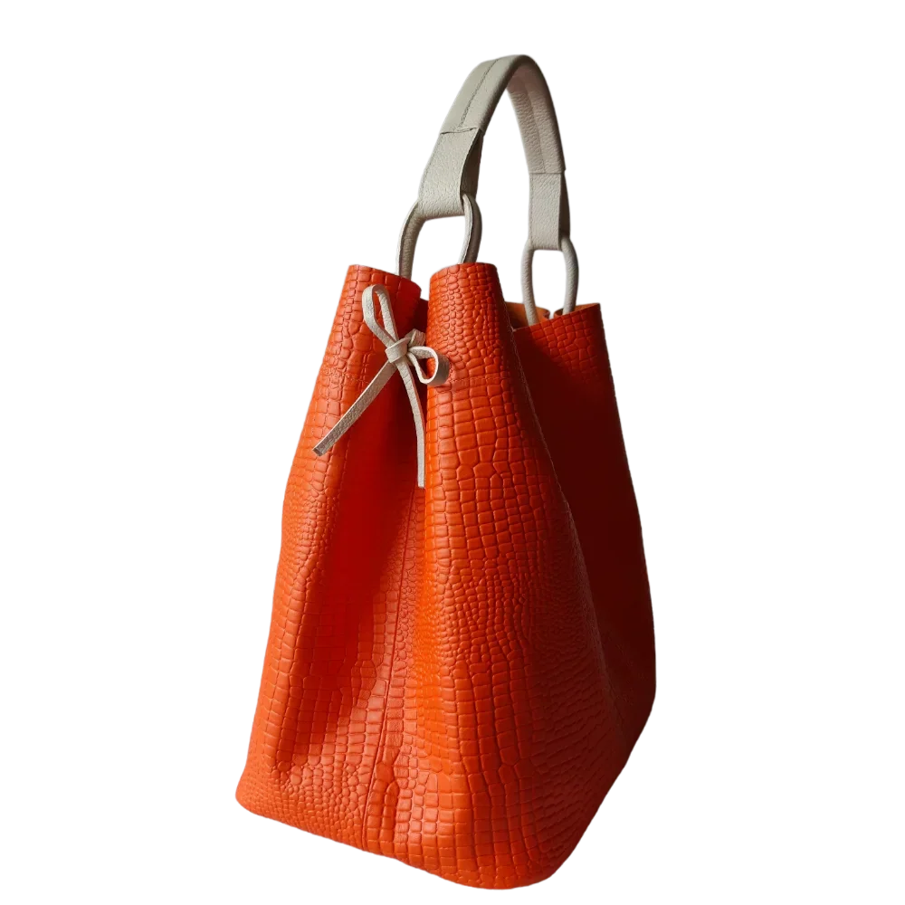 Aubrey Reptil Orange Damen Lederhandtasche