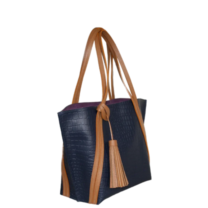 Eleonora Damen-Lederhandtasche in dunkelblauem Reptilleder