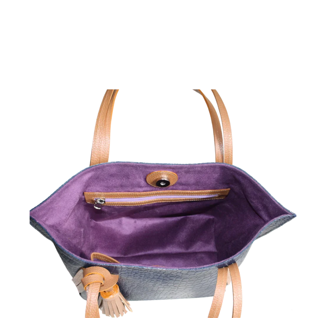 Eleonora Damen-Lederhandtasche in dunkelblauem Reptilleder