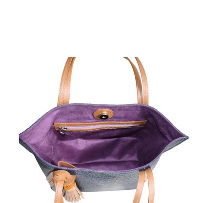 Eleonora Damen-Lederhandtasche in dunkelblauem Reptilleder