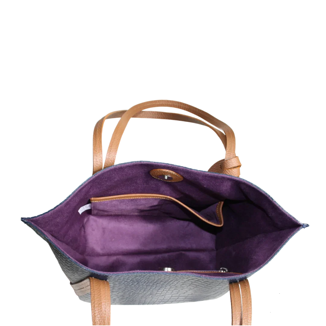 Eleonora Damen-Lederhandtasche in dunkelblauem Reptilleder