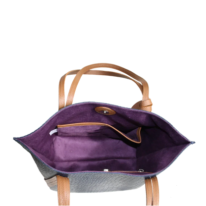 Eleonora Damen-Lederhandtasche in dunkelblauem Reptilleder