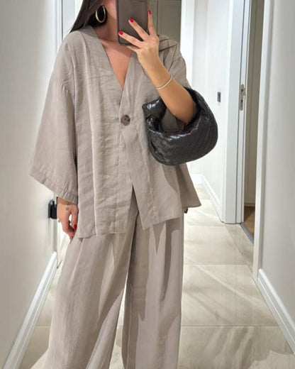 THARAH | Casual V-Neck Set