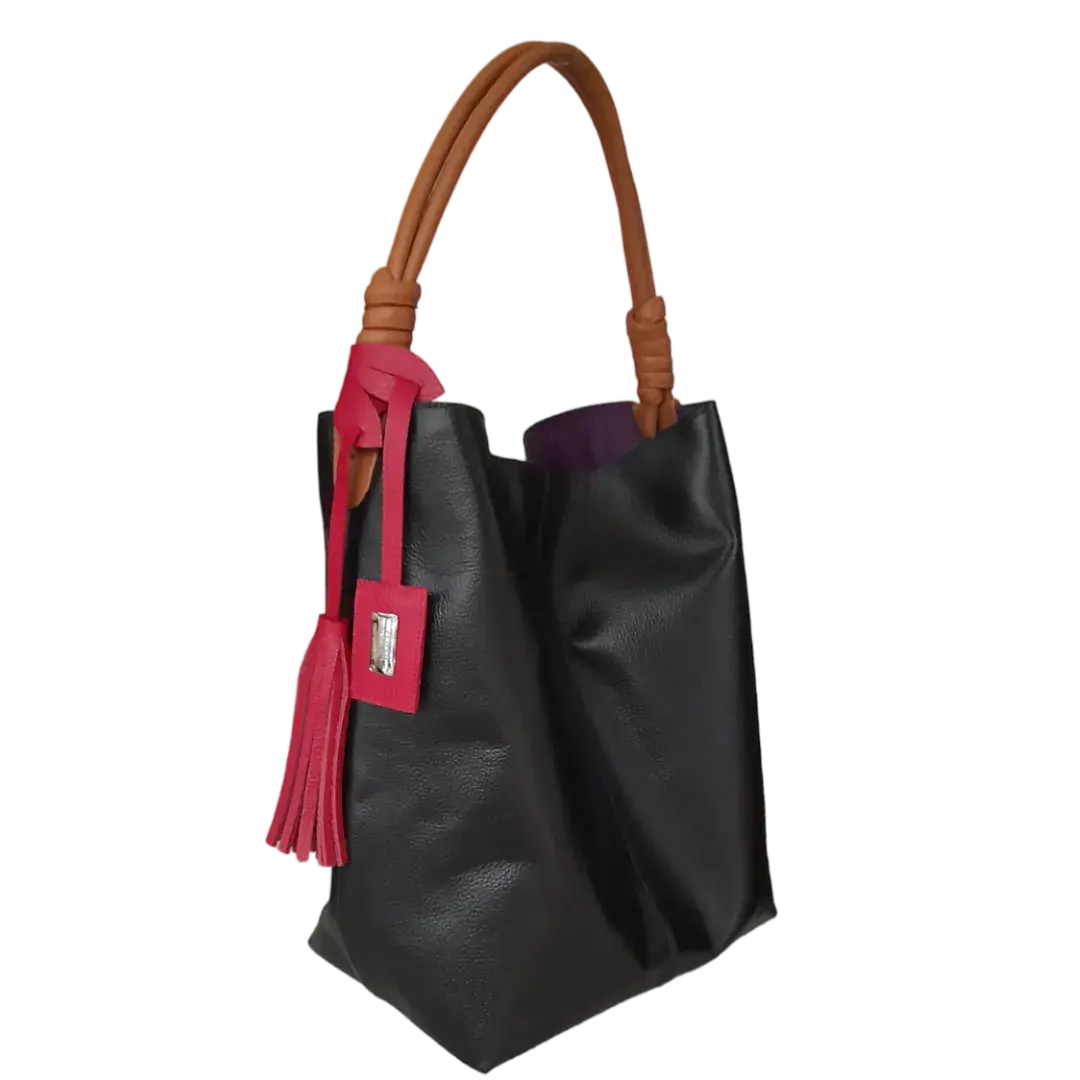 Leah Schwarze Damen Lederhandtasche