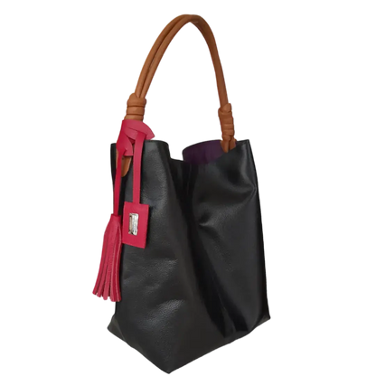 Leah Schwarze Damen Lederhandtasche