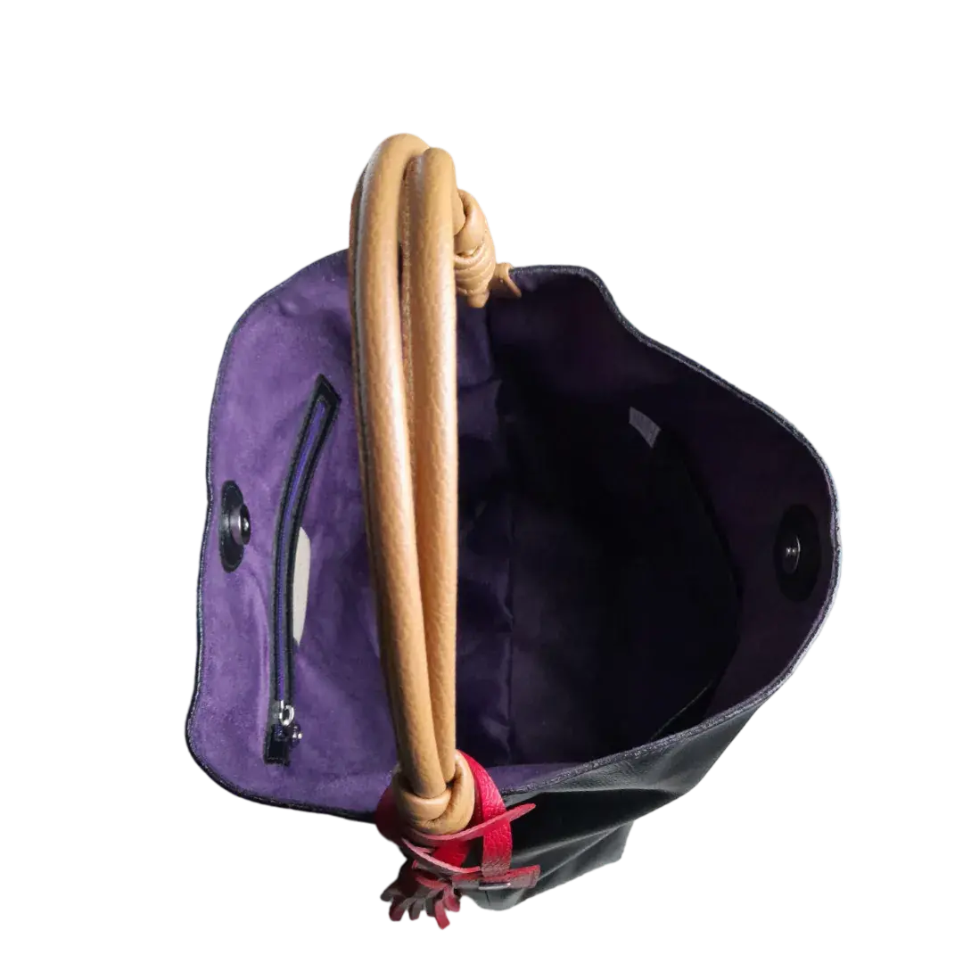 Leah Schwarze Damen Lederhandtasche