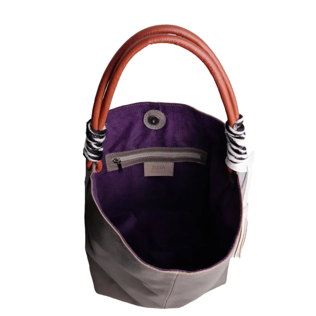 Leah Taupe Damen Lederhandtasche