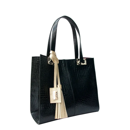 Sara Damen schwarze Reptilleder Tasche