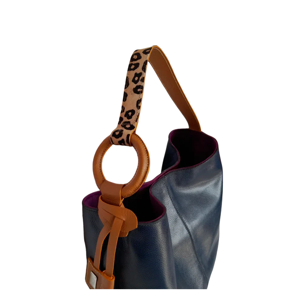 Nora dunkelblaue Lederhandtasche für Frauen