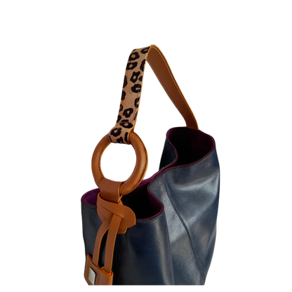 Nora dunkelblaue Lederhandtasche für Frauen