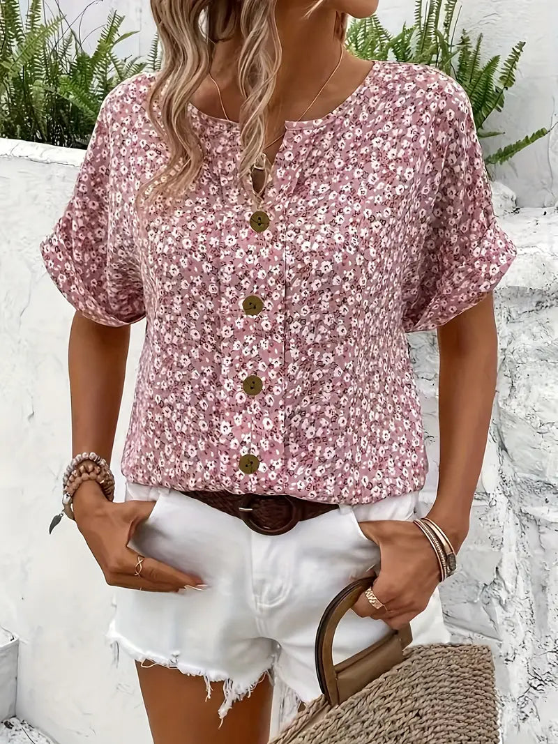 Cindy™ | Bluse mit floralem Druck und eingeschnittenem Kragen