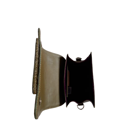 Damen-Lederhandtasche von Elizabeth Glavial in Olivgrün