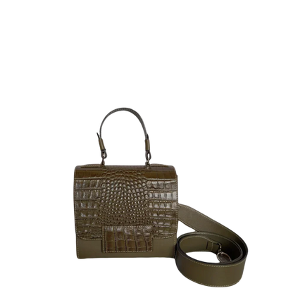 Damen-Lederhandtasche von Elizabeth Glavial in Olivgrün