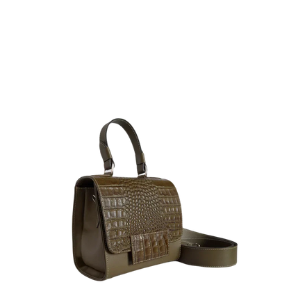 Damen-Lederhandtasche von Elizabeth Glavial in Olivgrün