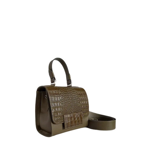 Damen-Lederhandtasche von Elizabeth Glavial in Olivgrün