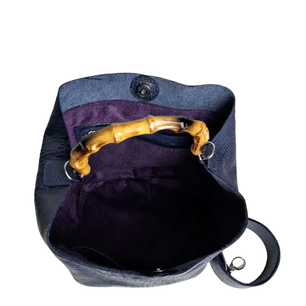 Claire Damen-Lederhandtasche in dunkelblauem Reptilleder