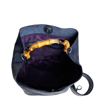 Claire Damen-Lederhandtasche in dunkelblauem Reptilleder