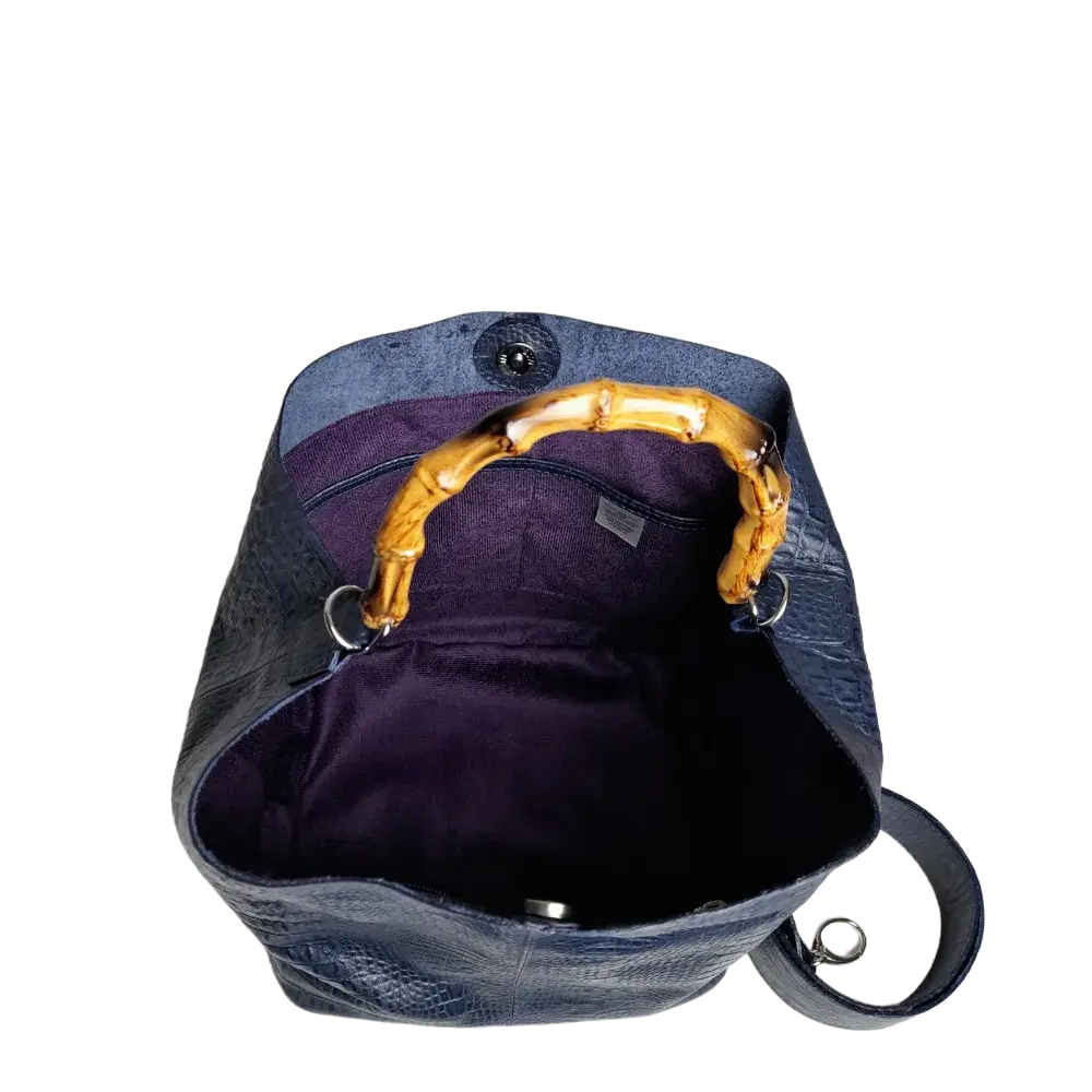 Claire Damen-Lederhandtasche in dunkelblauem Reptilleder