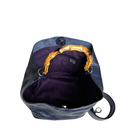 Claire Damen-Lederhandtasche in dunkelblauem Reptilleder