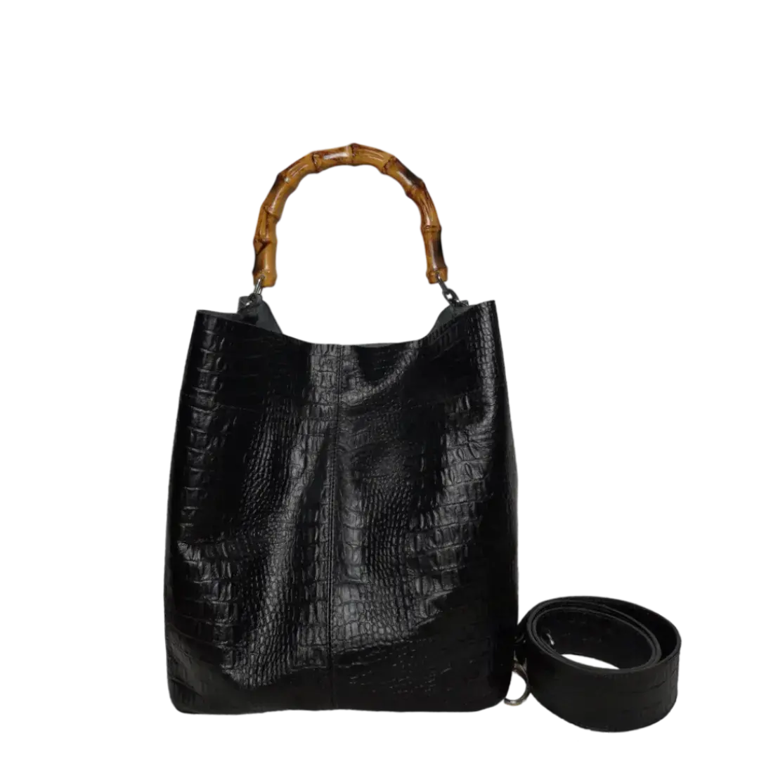 Claire Damen schwarze Reptilledertasche