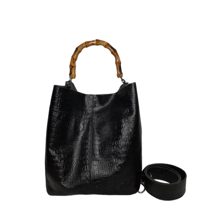 Claire Damen schwarze Reptilledertasche