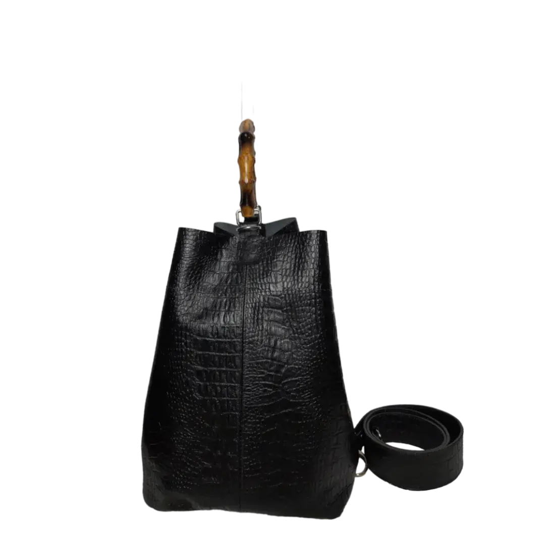 Claire Damen schwarze Reptilledertasche