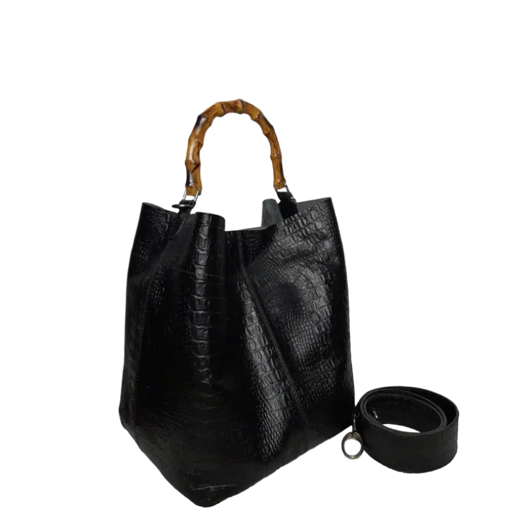Claire Damen schwarze Reptilledertasche