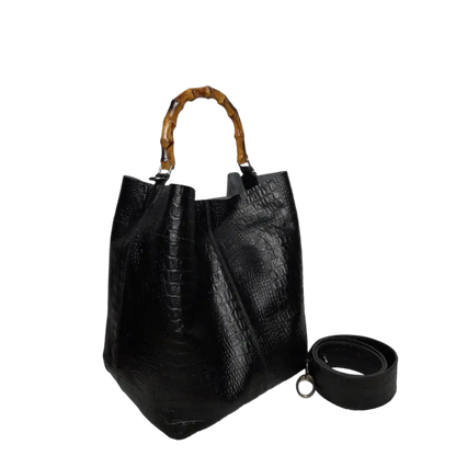 Claire Damen schwarze Reptilledertasche