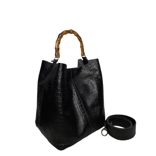 Claire Damen schwarze Reptilledertasche