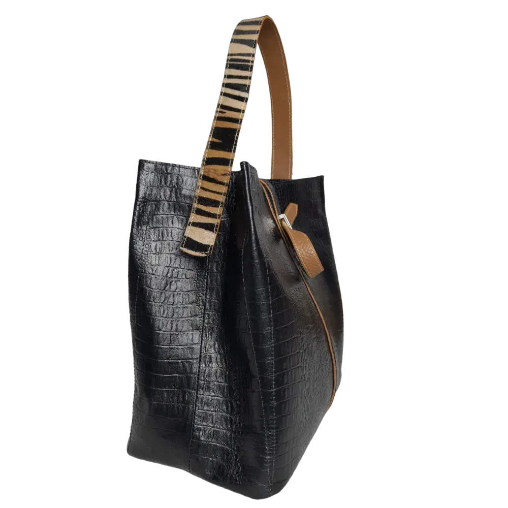 Lucy Reptil schwarze Lederhandtasche für Frauen