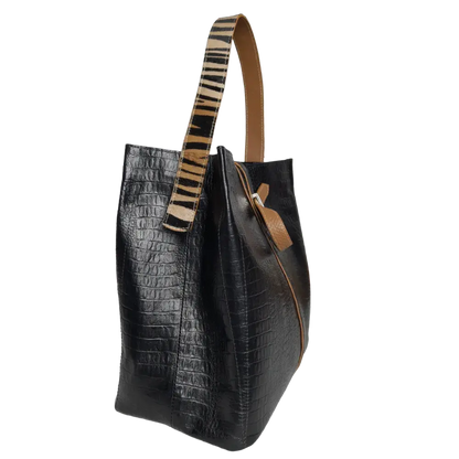 Lucy Reptil schwarze Lederhandtasche für Frauen