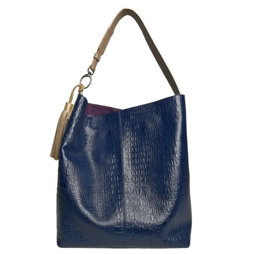 Serenity Damen-Lederhandtasche in dunkelblauem Reptilleder