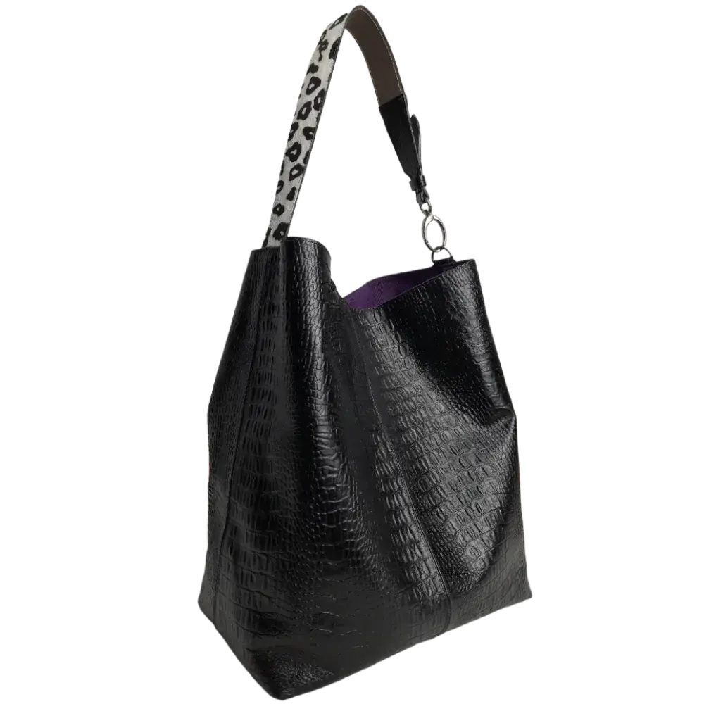 Serenity Reptil Schwarze Damen-Lederhandtasche