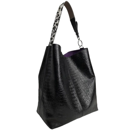 Serenity Reptil Schwarze Damen-Lederhandtasche
