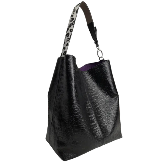 Serenity Reptil Schwarze Damen-Lederhandtasche