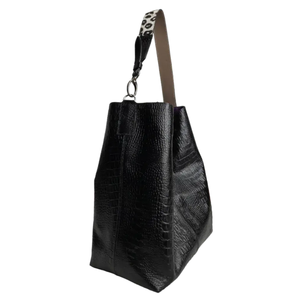 Serenity Reptil Schwarze Damen-Lederhandtasche