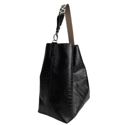 Serenity Reptil Schwarze Damen-Lederhandtasche