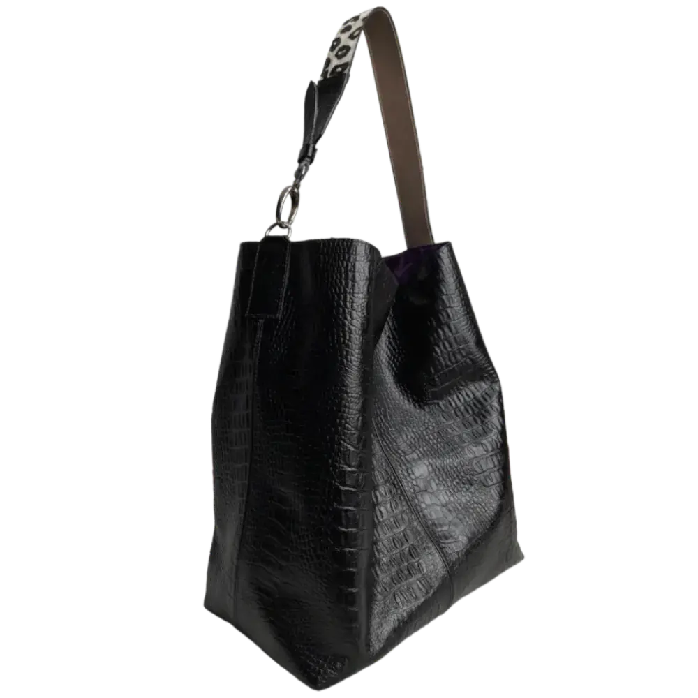 Serenity Reptil Schwarze Damen-Lederhandtasche