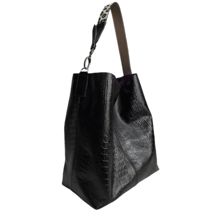 Serenity Reptil Schwarze Damen-Lederhandtasche