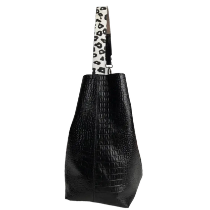 Serenity Reptil Schwarze Damen-Lederhandtasche