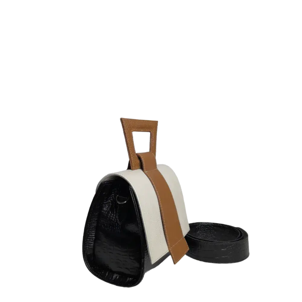 Clara Reptil schwarze Lederhandtasche für Frauen mit Talkumpuder