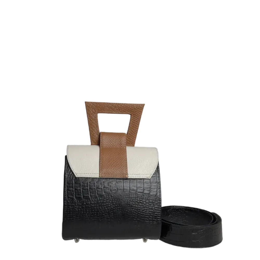 Clara Reptil schwarze Lederhandtasche für Frauen mit Talkumpuder