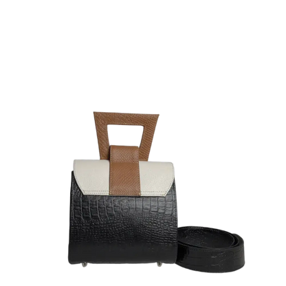 Clara Reptil schwarze Lederhandtasche für Frauen mit Talkumpuder