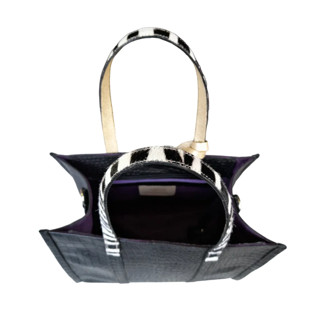 Greta Reptil Schwarz Leder Damen Handtasche