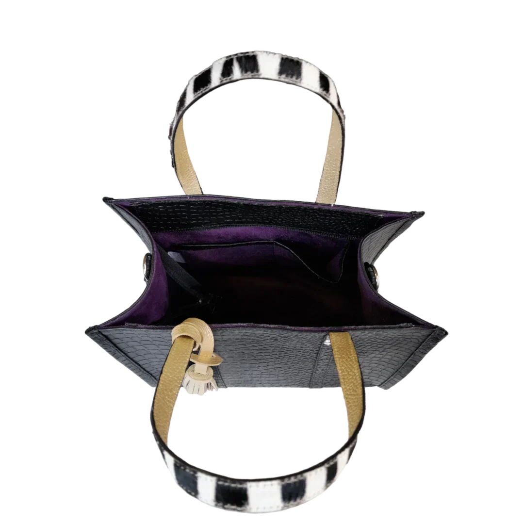 Greta Reptil Schwarz Leder Damen Handtasche