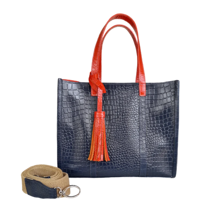 Greta Damenledertasche, dunkelblaue Reptilleder